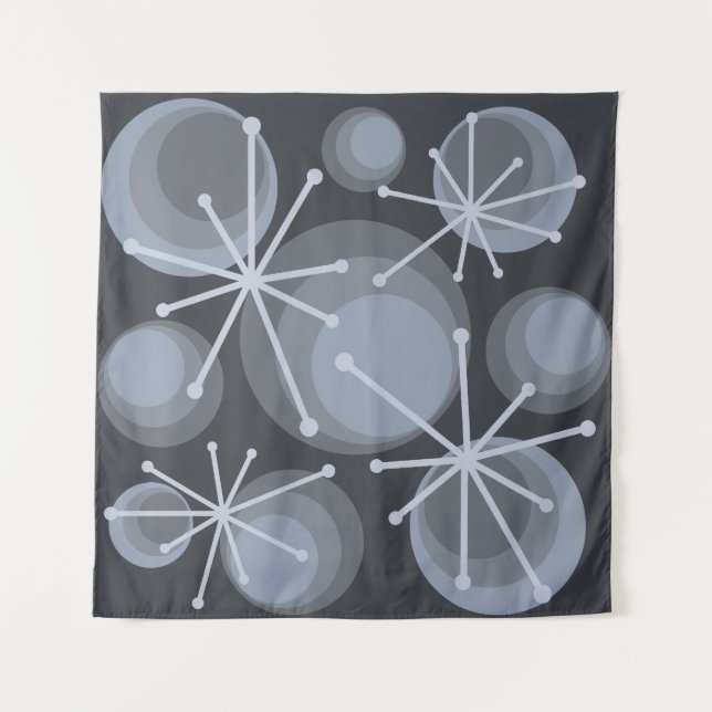 Mid Century Circles Starbursts Slate Tapestry (Front)