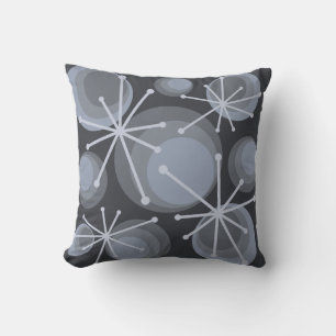 Mid Century Circles Starbursts Slate Throw Pillow