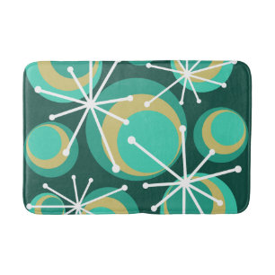 Mid Century Circles Starbursts Teal Bath Mat
