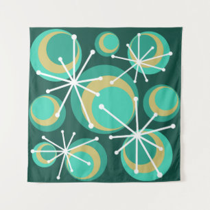 Mid Century Circles Starbursts Teal Tapestry