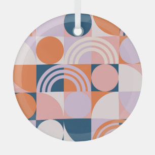 Mid-Century Circles Stripes: Geometric Pattern Glass Ornament