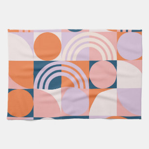 Mid-Century Circles Stripes: Geometric Pattern Kitchen Towel