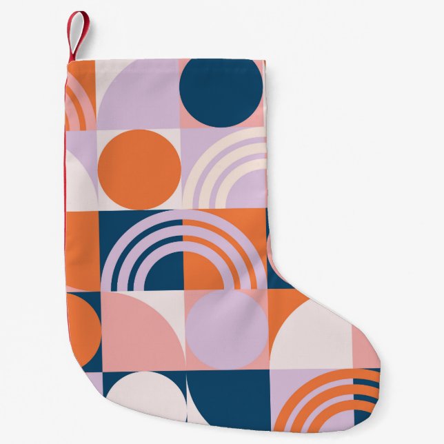 Mid-Century Circles Stripes: Geometric Pattern Small Christmas Stocking (Front)