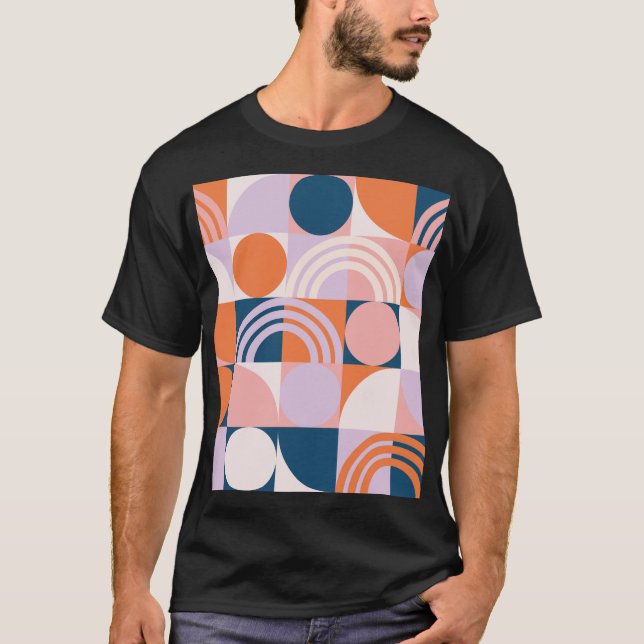 Mid-Century Circles Stripes: Geometric Pattern T-Shirt (Front)