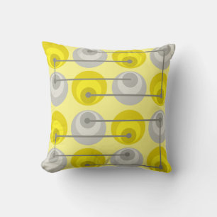 Mid Century Circles Yellow Grey Throw Pillow