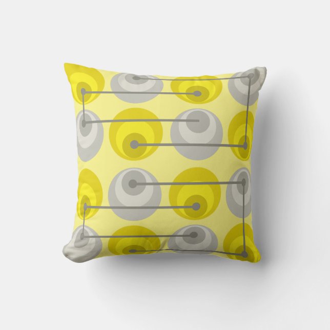 Mid Century Circles Yellow Grey Throw Pillow (Front)