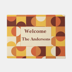 Mid Century circles  yellow orange personalized  Doormat
