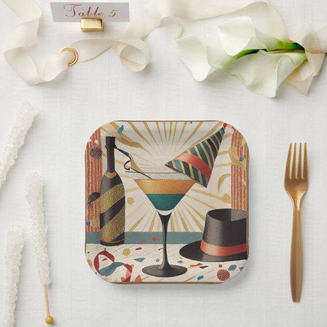 Mid-Century Cocktail Hour - New Years Eve Paper Plate (Wedding)