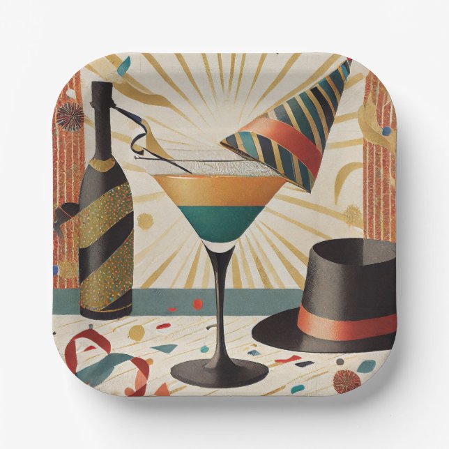Mid-Century Cocktail Hour - New Years Eve Paper Plate (Front)