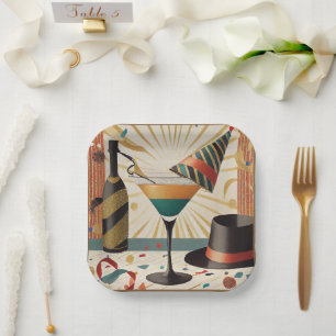 Mid-Century Cocktail Hour - New Years Eve Paper Plate