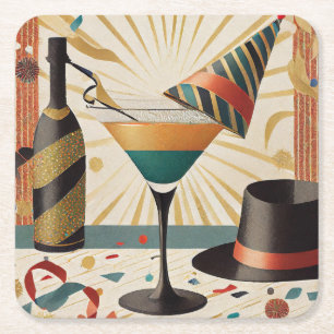 Mid-Century Cocktail Hour - New Years Eve Square Paper Coaster