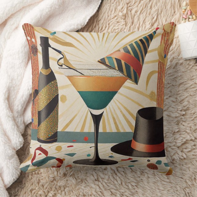Mid-Century Cocktail Hour - New Years Eve Throw Pillow (Blanket)