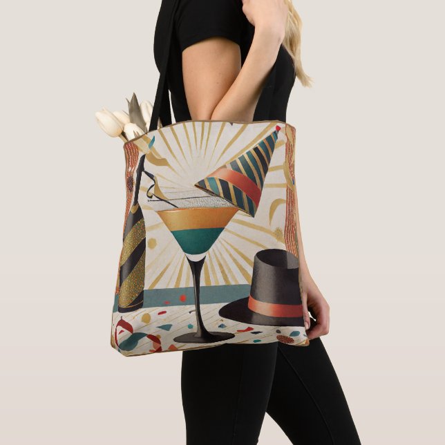 Mid-Century Cocktail Hour - New Years Eve Tote Bag (Close Up)