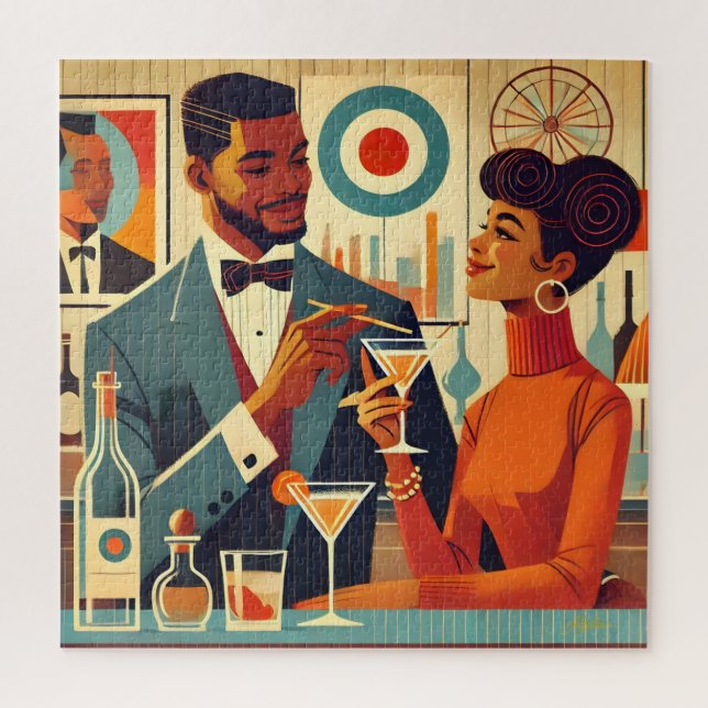 Mid Century Cocktail Party Couples - Soirée Hosts Jigsaw Puzzle (Vertical)