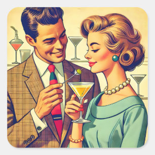 Mid Century Cocktail Party Couples - Temptation Square Sticker
