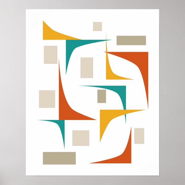 Mid Century Colourful Abstract Geometric Corners Poster (Front)