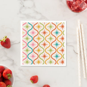Mid Century Colourful Atomic Starbursts On Ogee Napkin