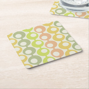 Mid Century Colourful Circles     Square Paper Coaster