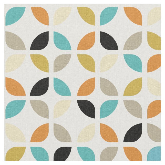 Mid Century Colourful Geometric Circles Pattern Fabric (Close Up)