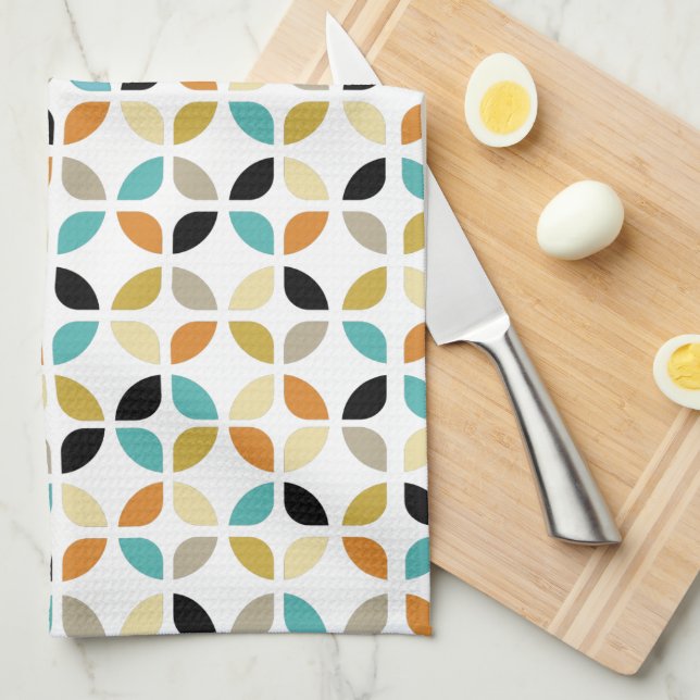 Mid Century Colourful Geometric Circles Pattern Kitchen Towel (Quarter Fold)