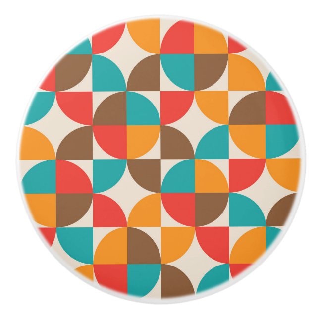 Mid Century Colourful Half Circles Pattern  Ceramic Knob (Front)
