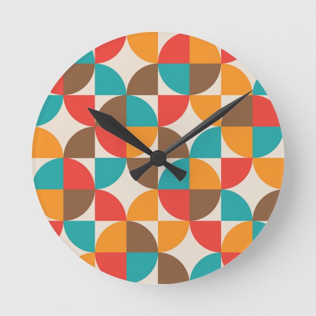 Mid Century Colourful Half Circles Pattern  Round Clock (Front)