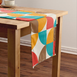 Mid Century Colourful Half Circles Pattern Short Table Runner