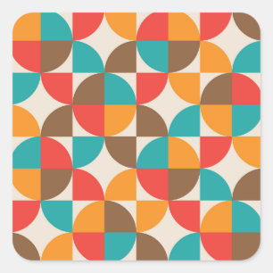 Mid Century Colourful Half Circles Pattern  Square Sticker