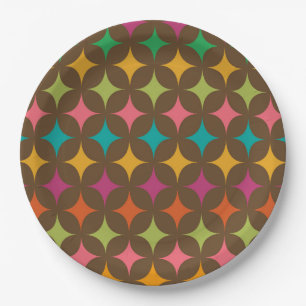 Mid Century Colourful Retro Starbursts Pattern  Paper Plate