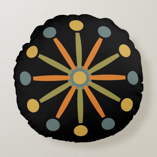 Mid Century Colourful Starburst Custom Colours SVG Round Pillow (Front)