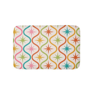 Mid Century Colourful  Starbursts On Ogee Pattern  Bath Mat