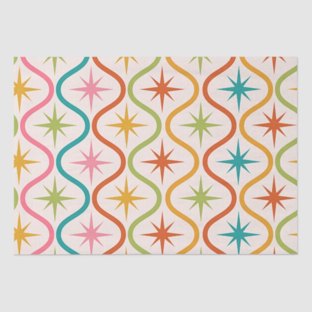 Mid Century Colourful  Starbursts On Ogee Pattern  Tissue Paper (Front)