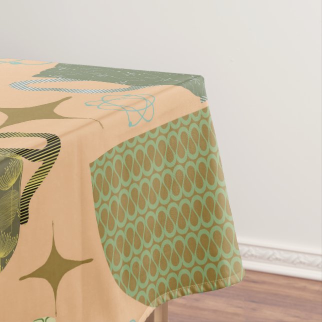 Mid Century Coral Teacup Pattern Tablecloth (In Situ)