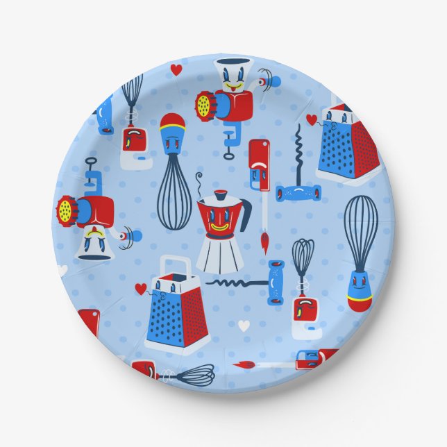 mid century cute kitchen cooking utensils retro paper plate (Front)