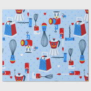 mid century cute kitchen cooking utensils retro wrapping paper