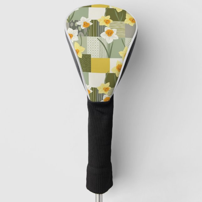 Mid-Century Daffodil Floral Pattern Golf Head Cover (Front)