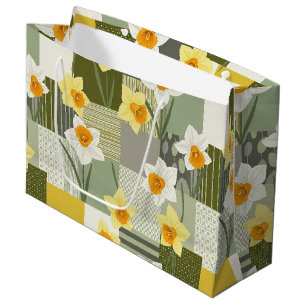 Mid-Century Daffodil Floral Pattern Large Gift Bag