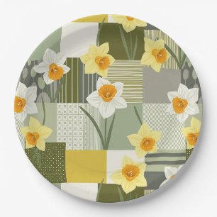 Mid-Century Daffodil Floral Pattern Paper Plate