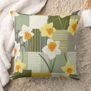 Mid-Century Daffodil Floral Pattern Throw Pillow