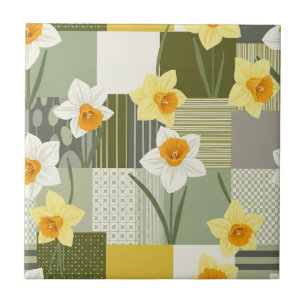 Mid-Century Daffodil Floral Pattern Tile