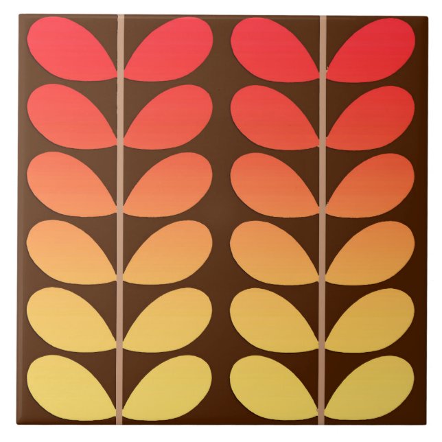 Mid Century Danish Leaves, Brown, Orange & Gold Tile (Front)