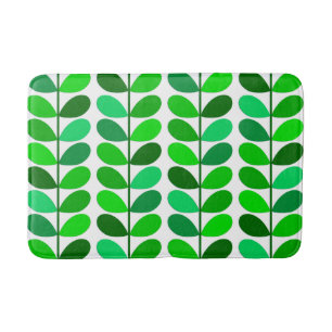 Mid Century Danish Leaves, Emerald and Lime Green Bath Mat