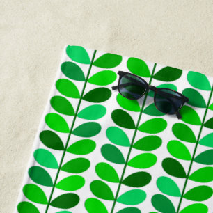 Mid Century Danish Leaves, Emerald and Lime Green Beach Towel