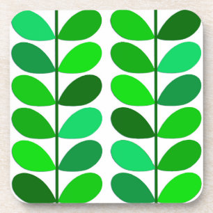 Mid Century Danish Leaves, Emerald and Lime Green Coaster