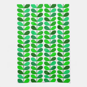 Mid Century Danish Leaves, Emerald and Lime Green Kitchen Towel