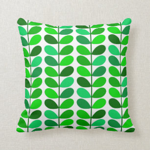 Mid Century Danish Leaves, Emerald and Lime Green Throw Pillow