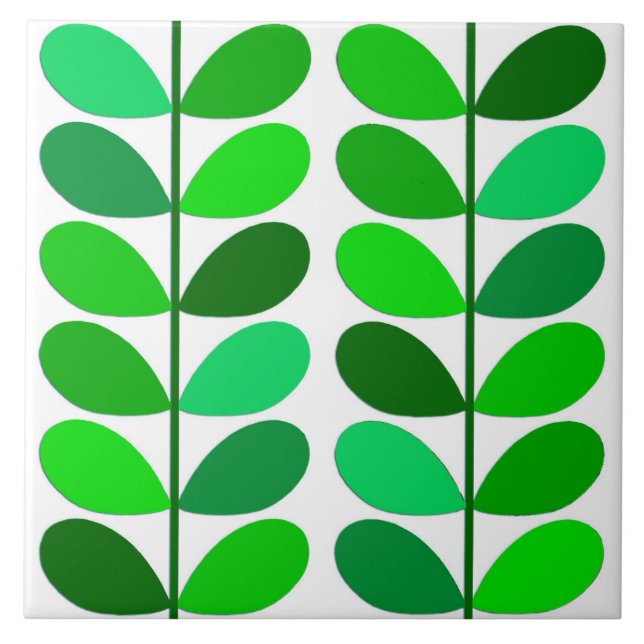 Mid Century Danish Leaves, Emerald and Lime Green Tile (Front)
