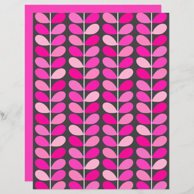 Mid Century Danish Leaves, Fuchsia Pink and Grey  (Front/Back)