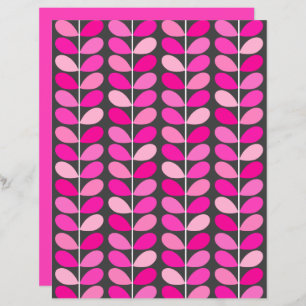 Mid Century Danish Leaves, Fuchsia Pink and Grey 