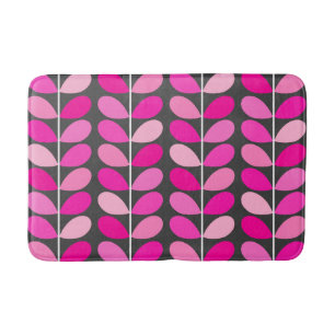 Mid Century Danish Leaves, Fuchsia Pink and Grey Bath Mat